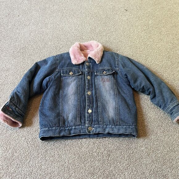 Vintage Y2K Sanrio Hello Kitty Denim Jean Jacket Fur Lined Jeweled Girls 6X
